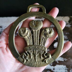 Large Prince Of Wales Feathers Fleur De Lis Horse Brass Ich Dein